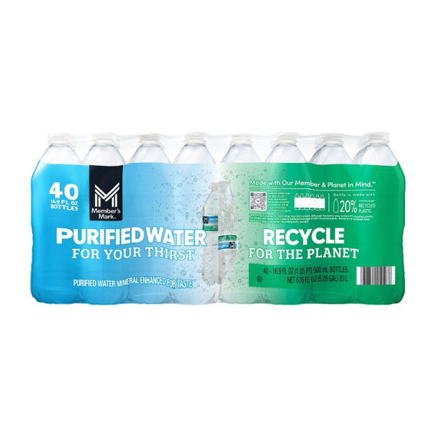 Member's Mark Purified Water 16.9 oz Bottles – 40 Count Pack