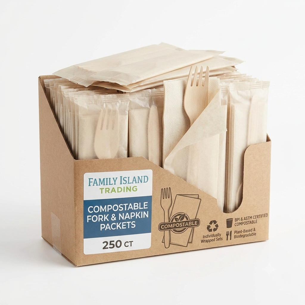 Compostable Fork & Napkin Packets – 250 Count
