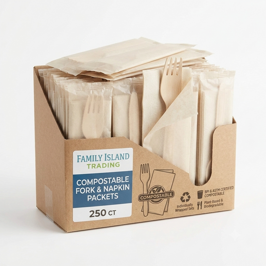 Compostable Fork & Napkin Packets – 250 Count