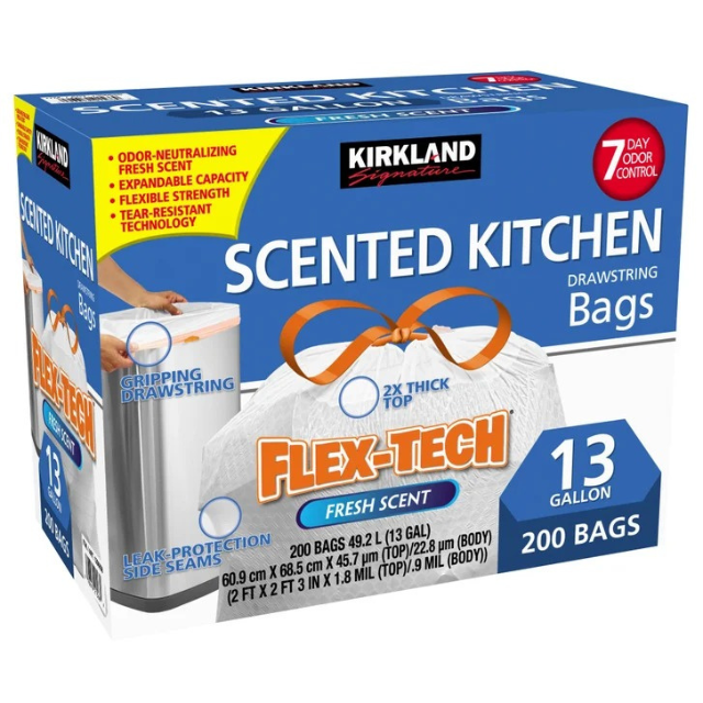 Kirkland 13 Gallon Trash Bags – 200 Count Pack